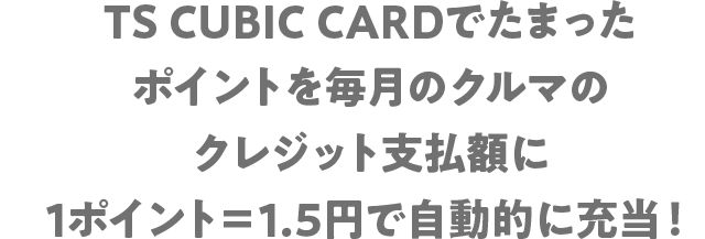 TS CUBIC CARDでたまったポイントを毎月のクルマのクレジット支払額に1ポイント＝1.5円で自動的に充当！
